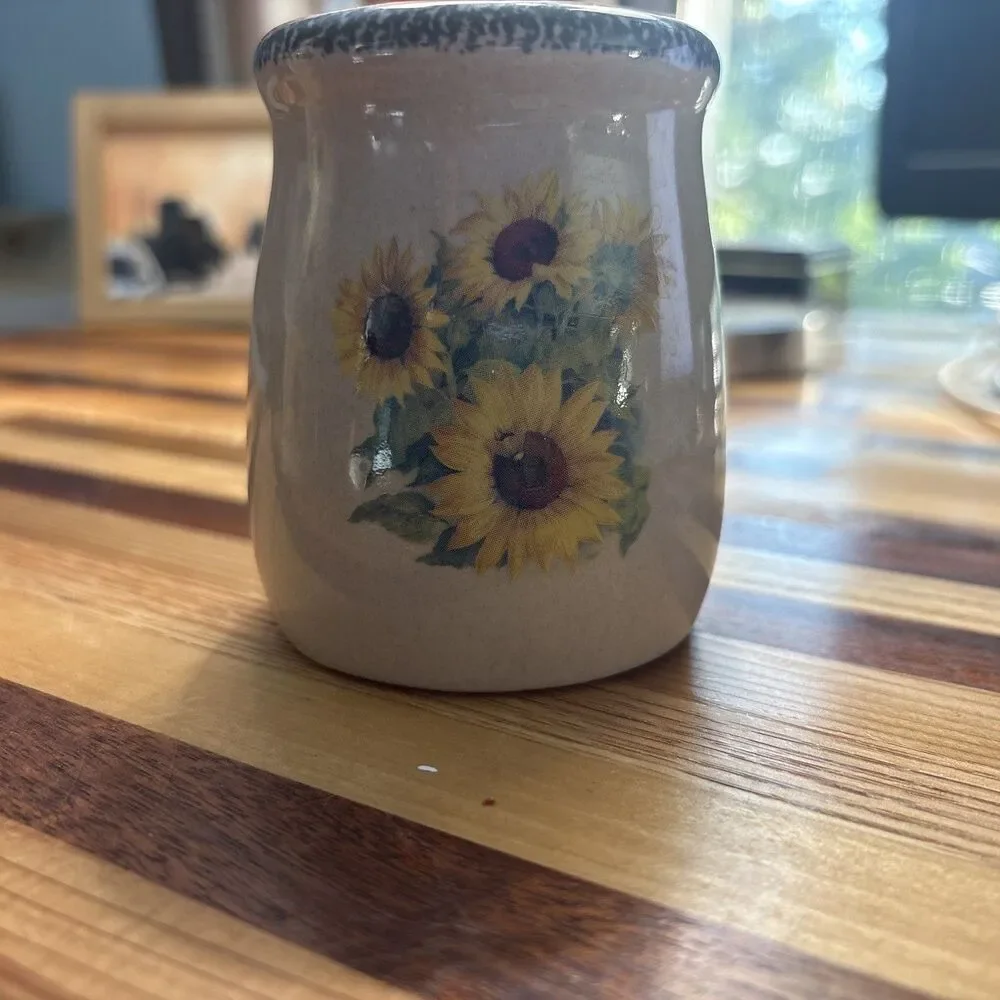 Vintage Ceramic toothbrush Utensil Pen Holder Sunflower & Bee Pattern